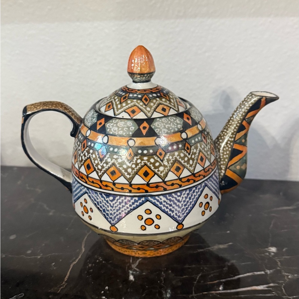 SIGNED, HAND PAINTED ORNATE TEA POT, VASE & CANDLE HOLDER BY ARTIST SALEH RZA - Picture 2 of 10